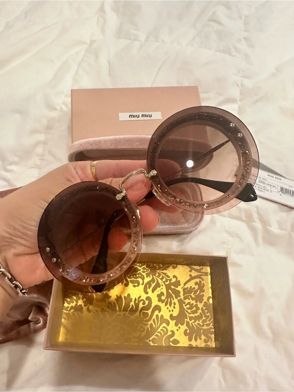 Miu Miu SMU10R Pink Glitter Round Sunglasses w/ Box & Case